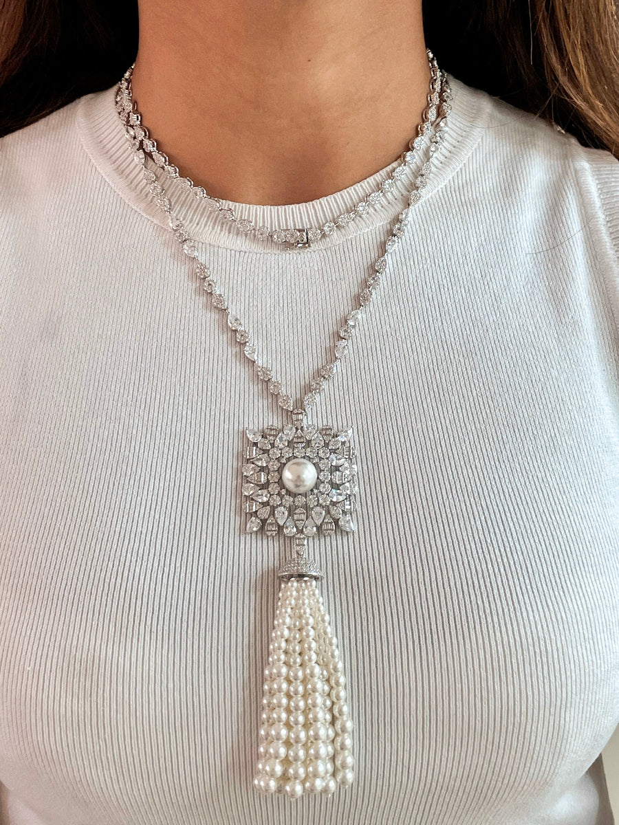 Pearly Studded Diamond Statement Necklace