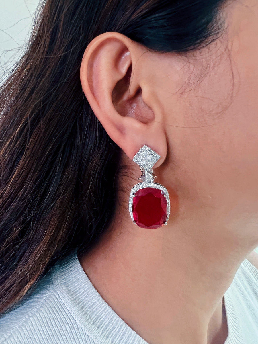 Oval Ruby with Diamond Setting Pendant Set (Earrings & Necklace)