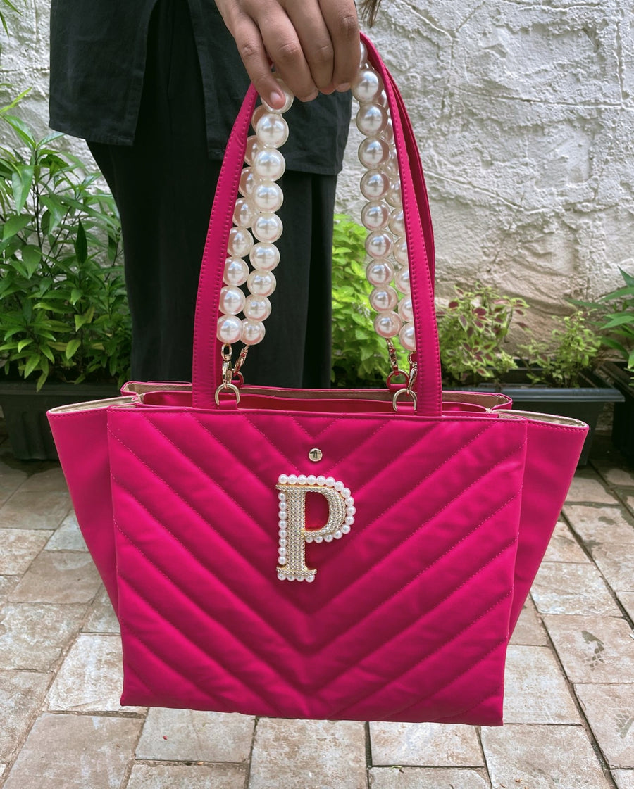 Personalized Fuscia Quilted Tote Bag