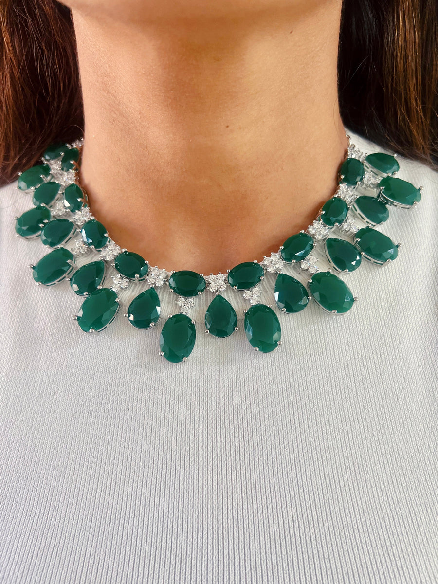 Maharani Beline Emerald Drop & Diamond Set (Necklace & Earrings)