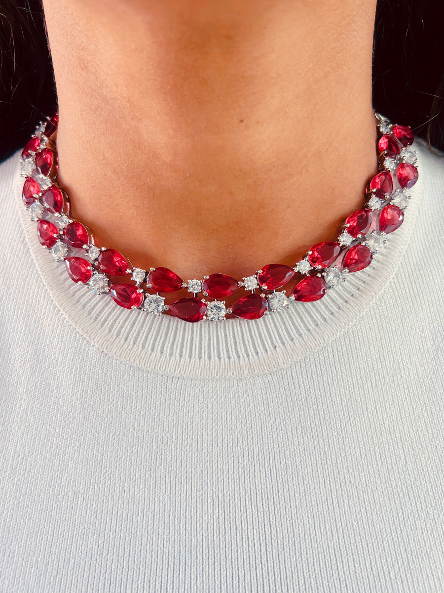 Reja Ruby Drop & Diamond Set (Necklace & Earrings)