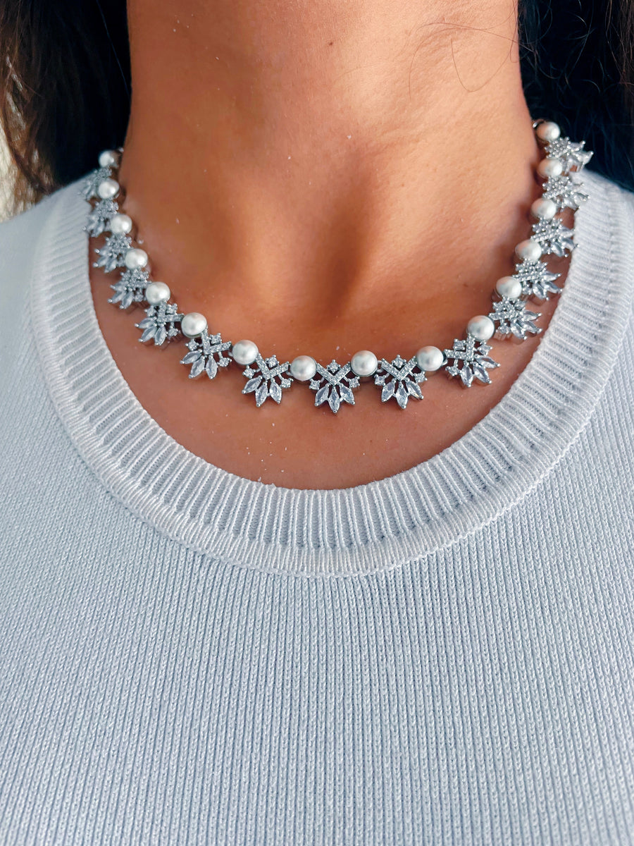 Ciara Pearl Diamond Set (Earrings & Necklace)