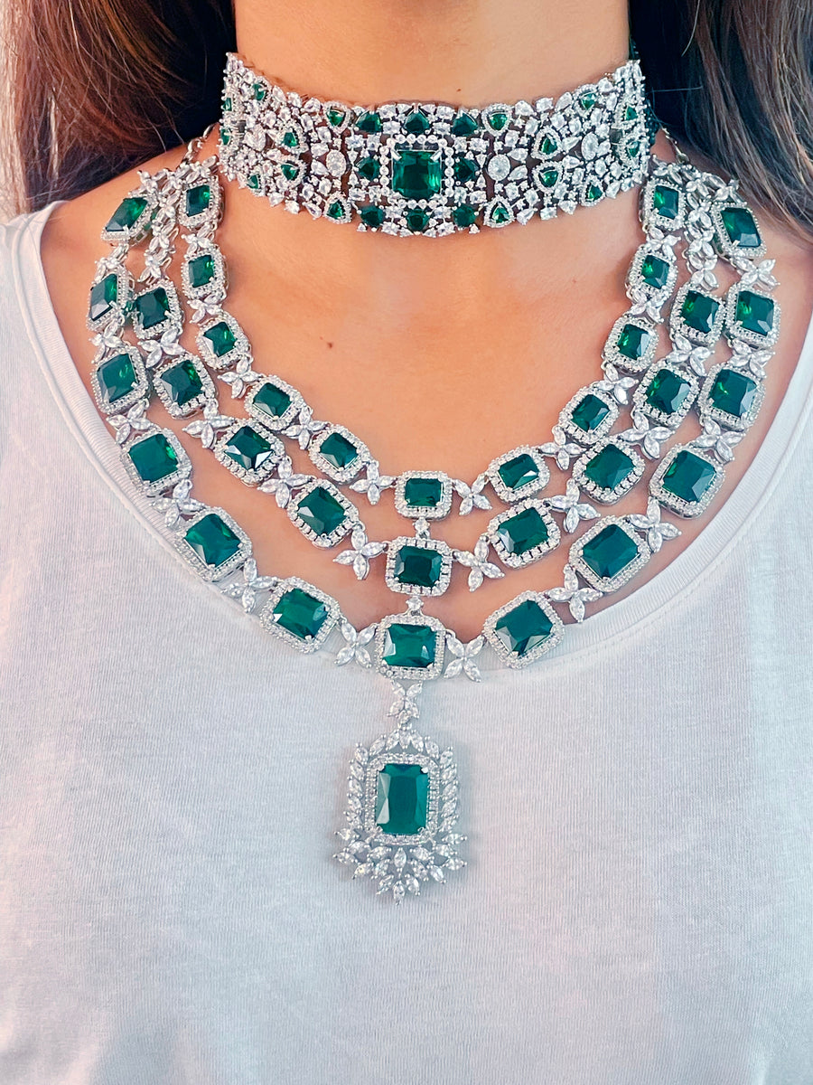 Maharani Gren Sydney Emerald Set (Earrings & Necklace)