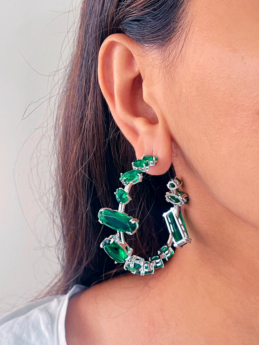 Statement Emerald Hoop Earrings
