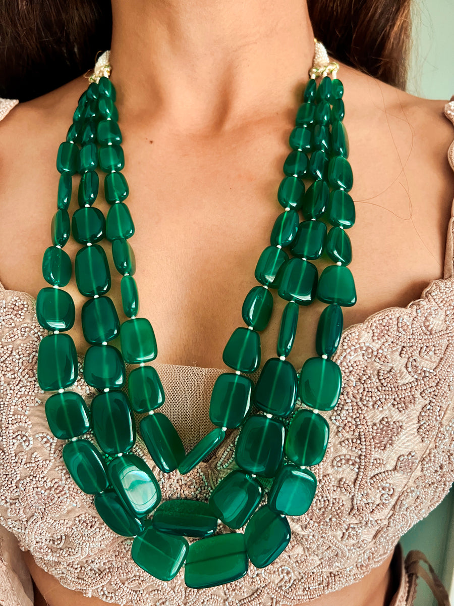 3 Layered Precious Emerald Oynx Necklace