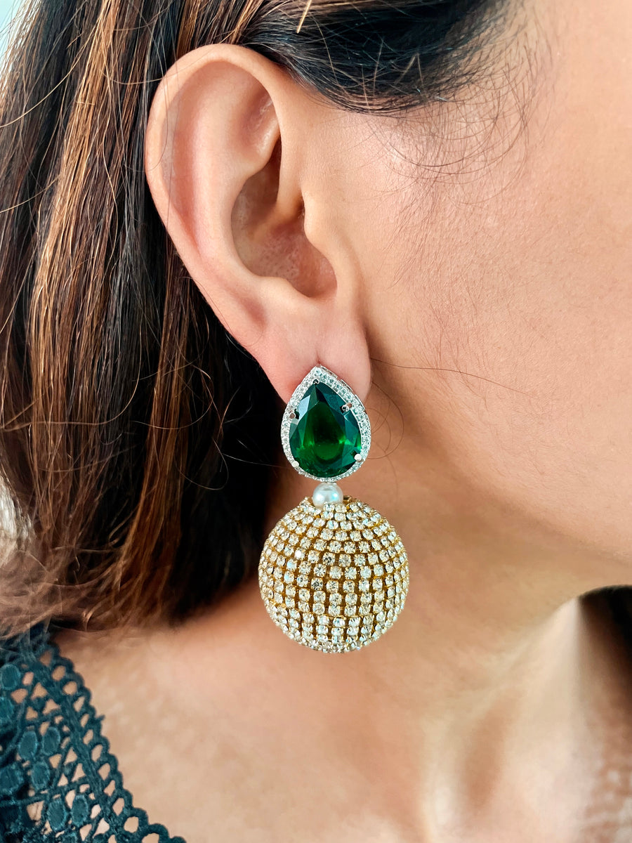 Emerald Green Crystal Ball Drop Earrings