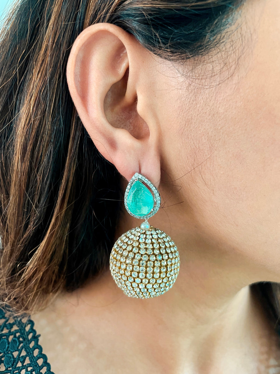 Turquoise Crystal Ball Drop Earrings