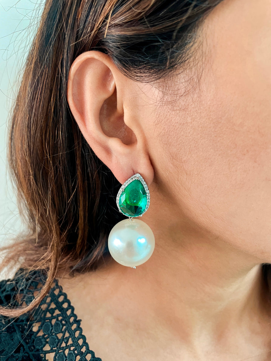 Marine Green Pearl Drop Earrings