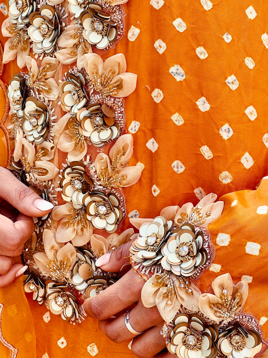 Genda Phool Bandni & Hand Embroidered Kurta Set