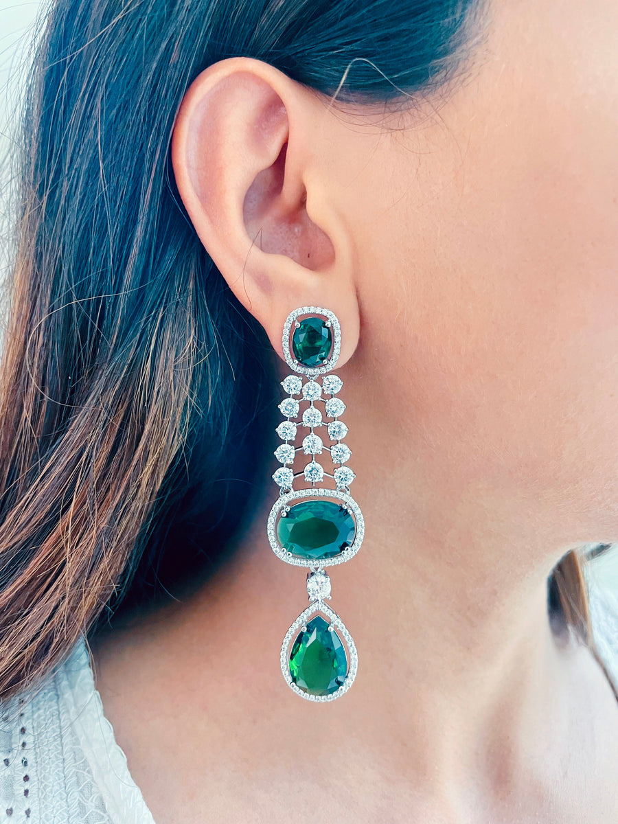 Three Layered Diamond and Sage Emerald Set (Earrings & Necklace)