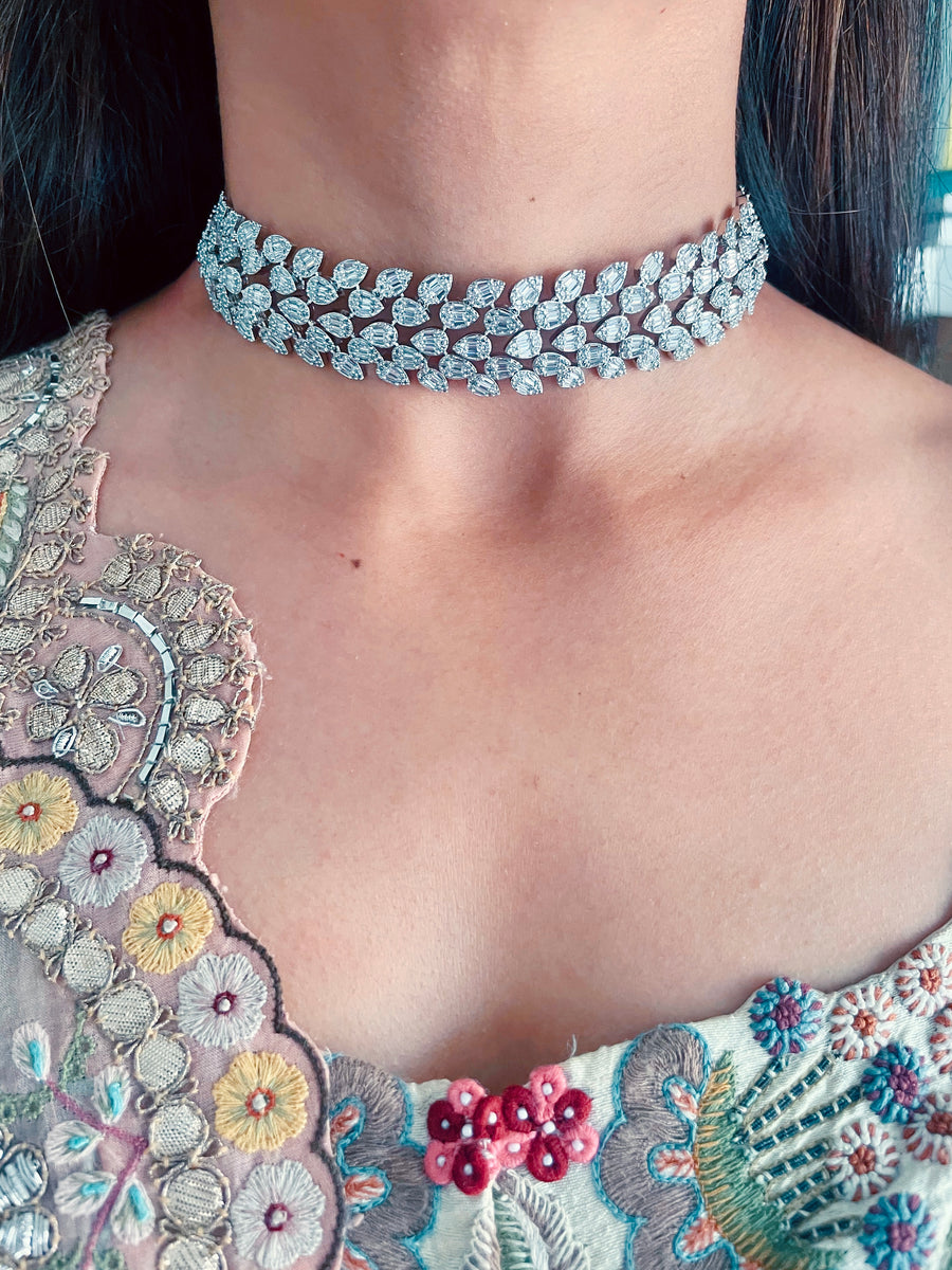 Three Layer Diamond Choker Set (Earrings & Necklace)