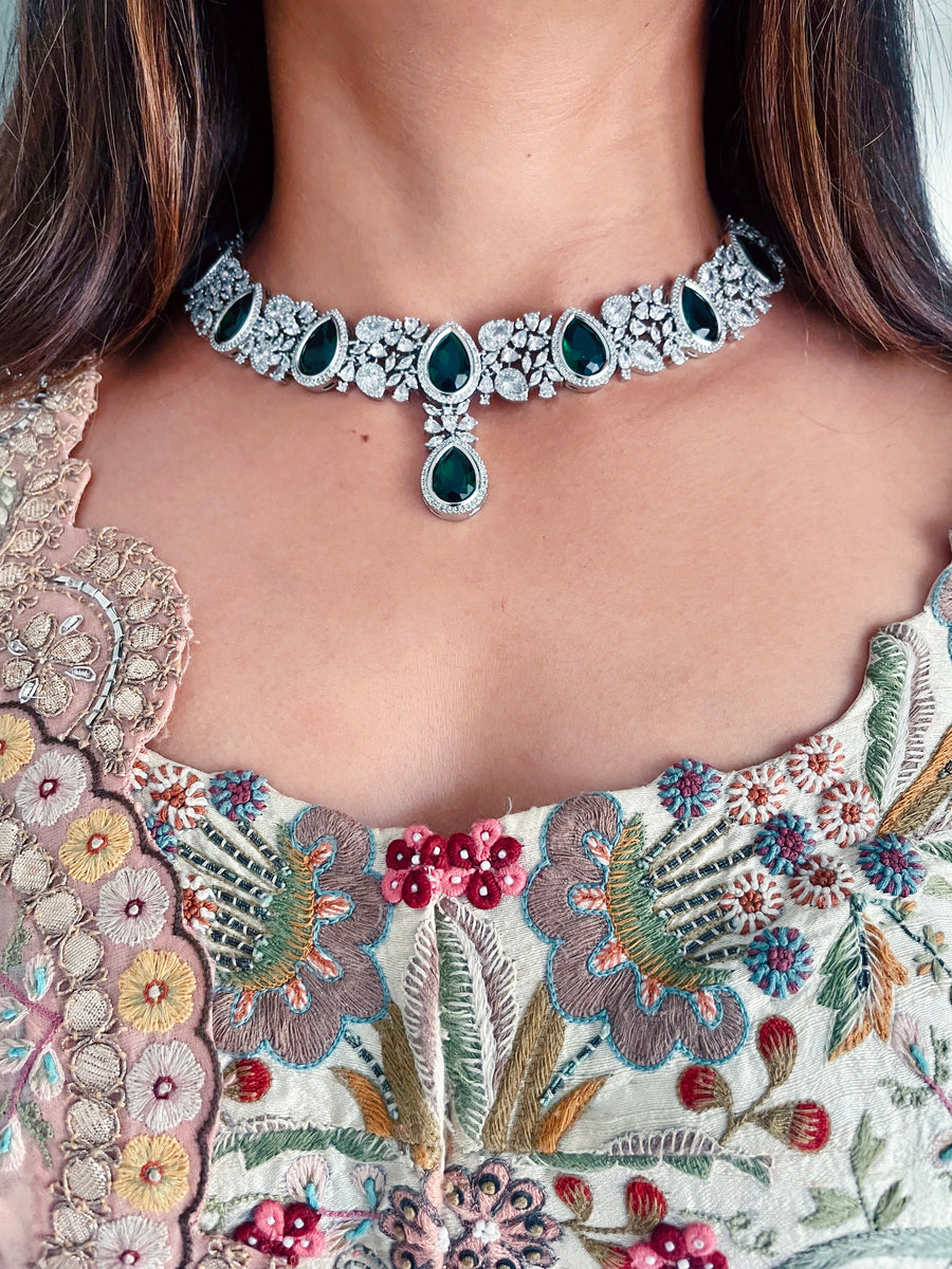 Emerald & Diamond Statement Set (Earrings & Necklace)