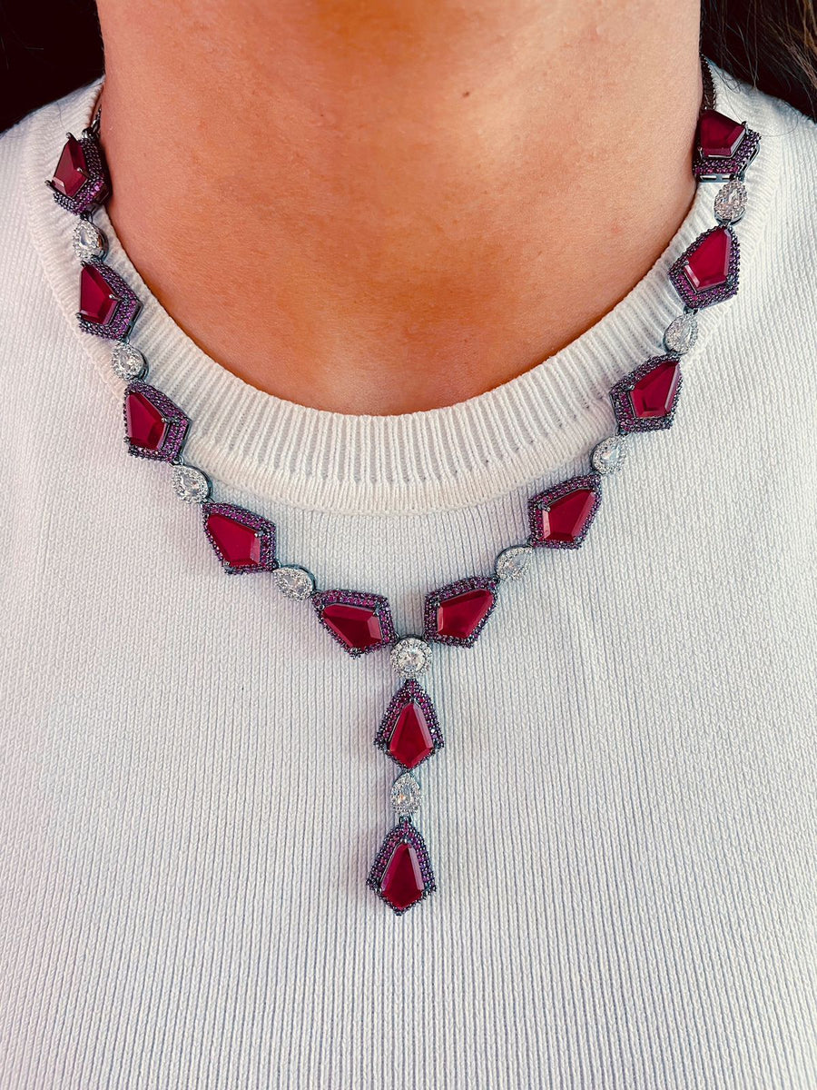 Red Stone Diamond Necklace