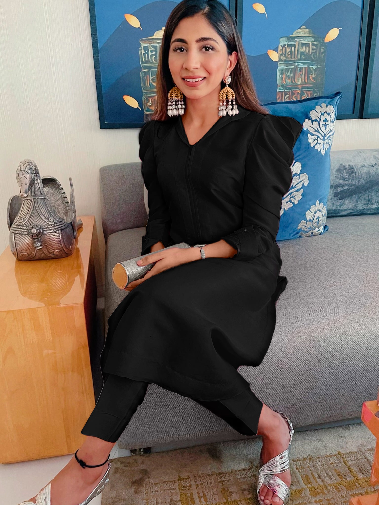 Black Puff Sleeve Kurta Set PRERTO PRIVATE LIMITED