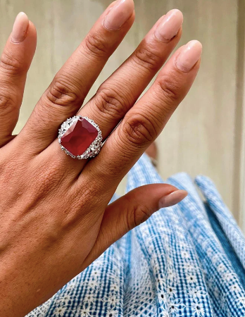 Ruby Stones Inlayed with Composite Setting Diamond Floral Necklace Set (Necklace & Earrings)