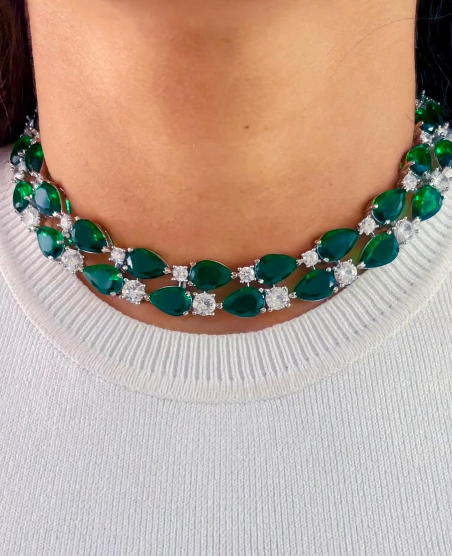Reja Emerald Drop & Diamond Set (Necklace & Earrings)