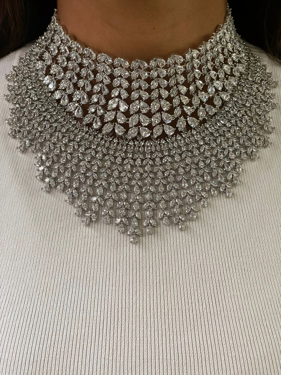 Heavy All Diamond Choker Necklace Set Thick Diamond Choker