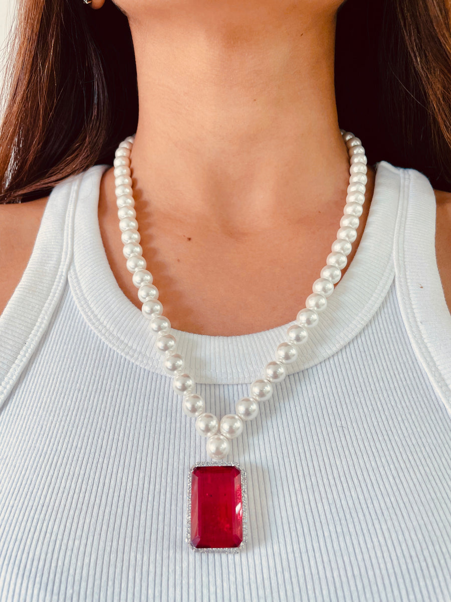 Aela Pearl Ruby Necklace