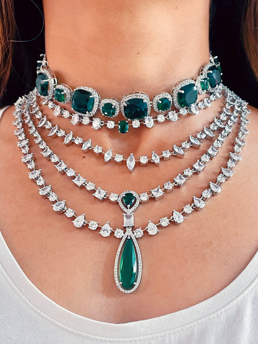 Alisa Sage Diamond Emerald Set (Earrings & Necklace)