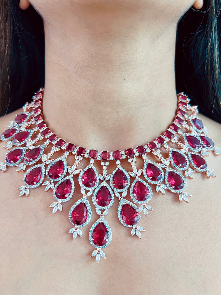 Radiant Ruby Red Pendant Choker Necklace Set – Deara Fashion Accessories