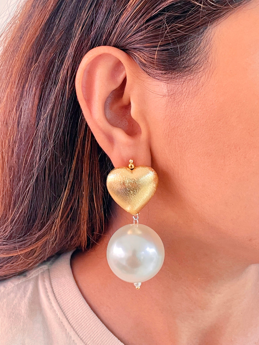 Cordate Pearl Drop Earrings