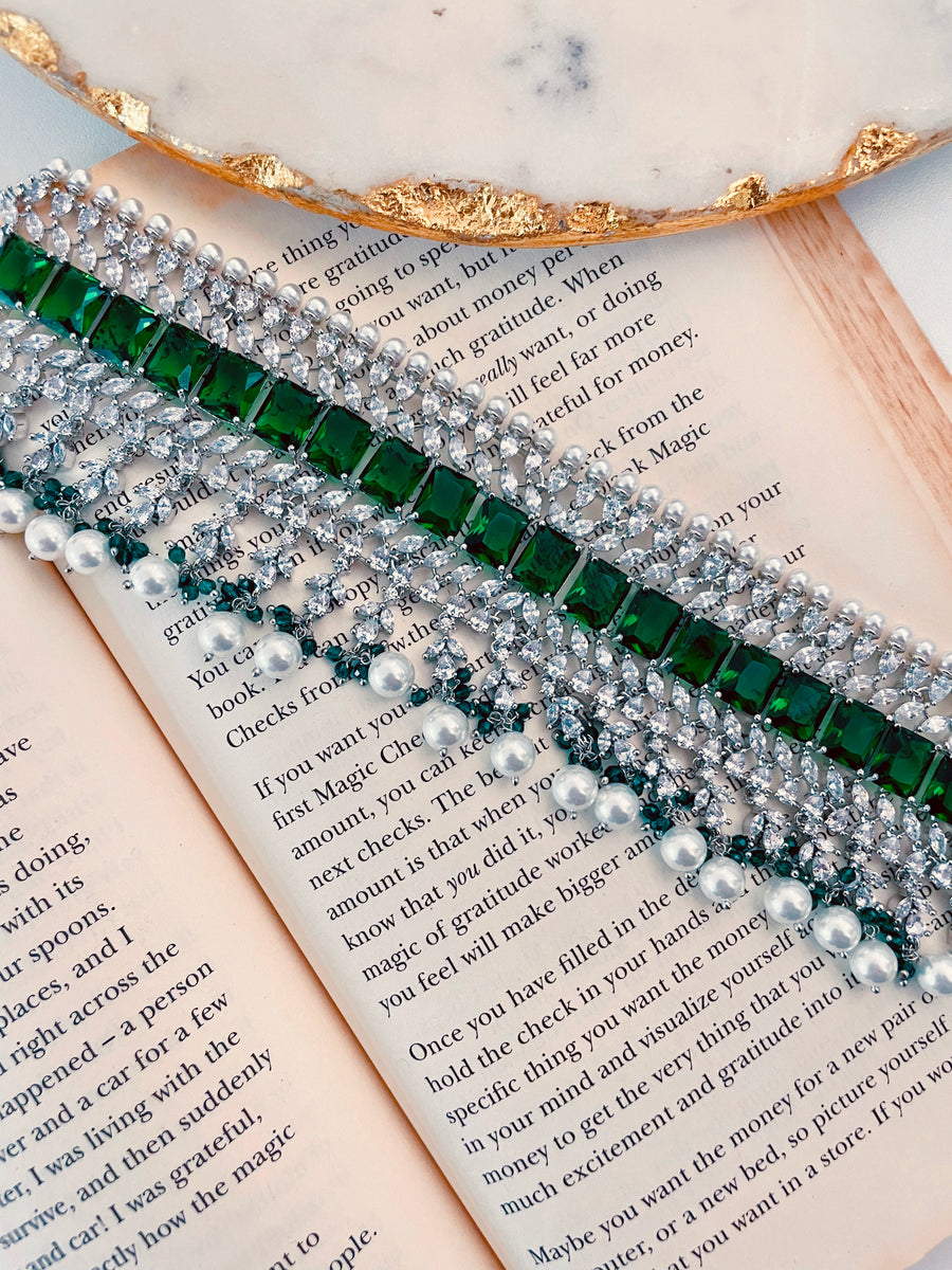 Diamant Emerald Pearl Choker
