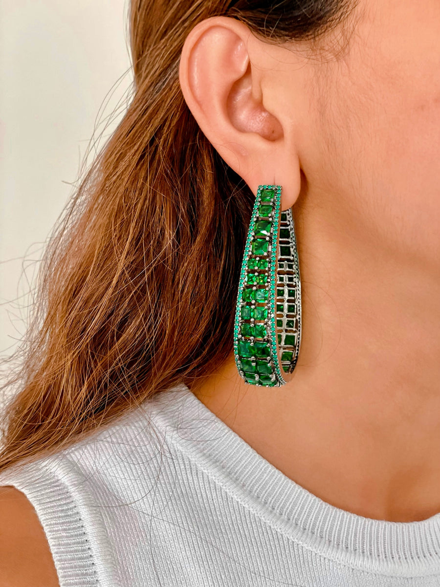 Emerald Abundance Hoop Earrings
