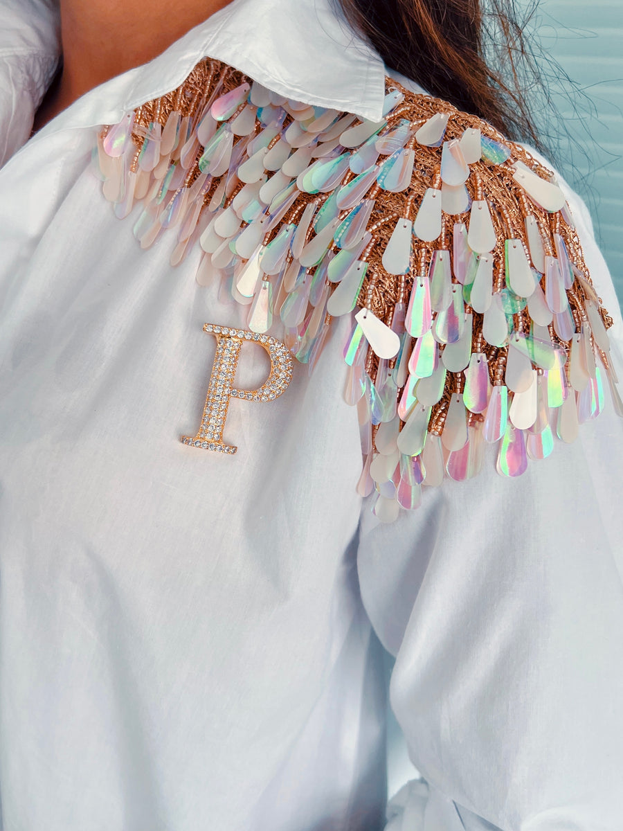 Chemise personnalisée en blanc de crête dorée