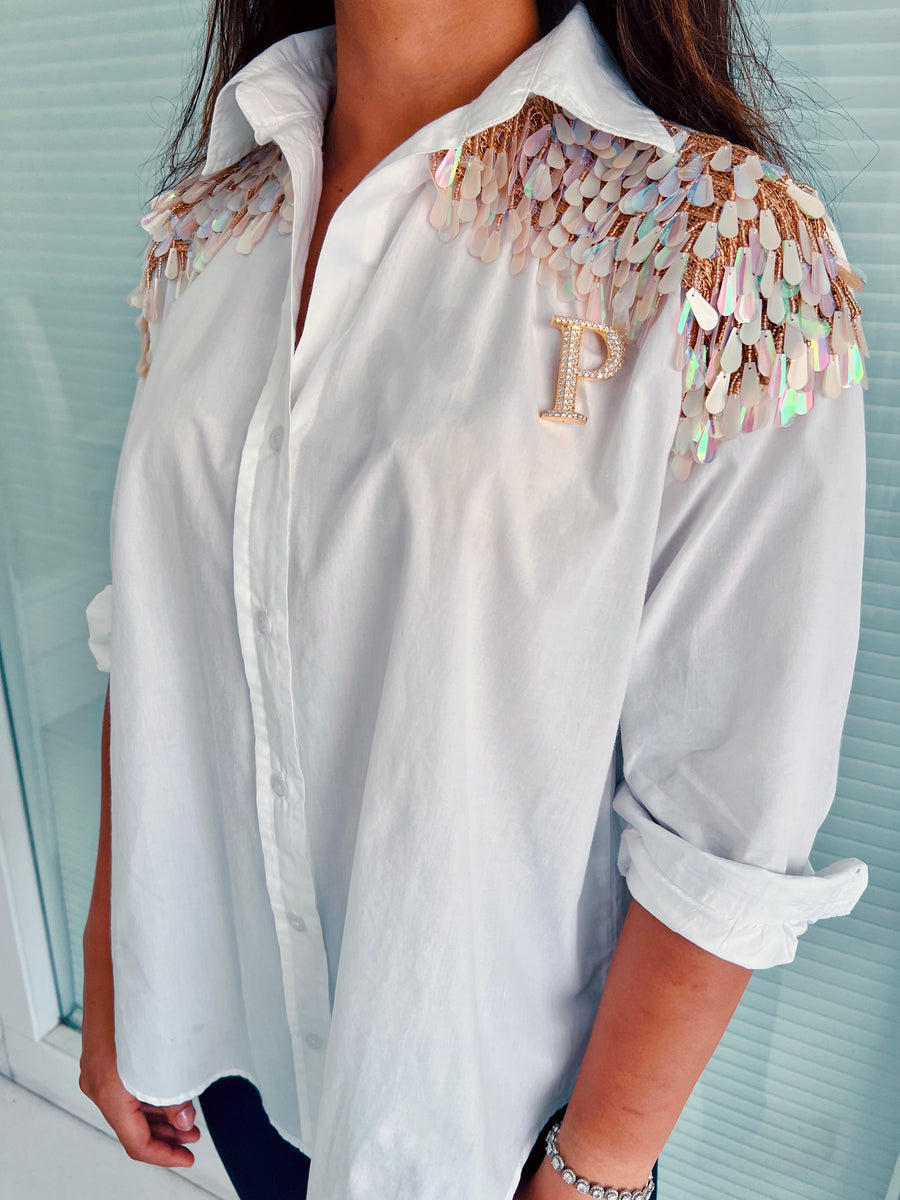 Chemise personnalisée en blanc de crête dorée