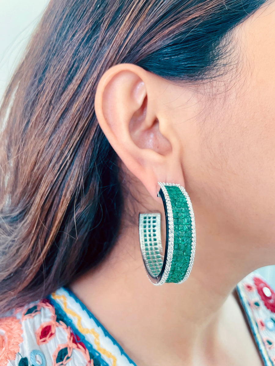 Jacey Emerald Hoop Earrings