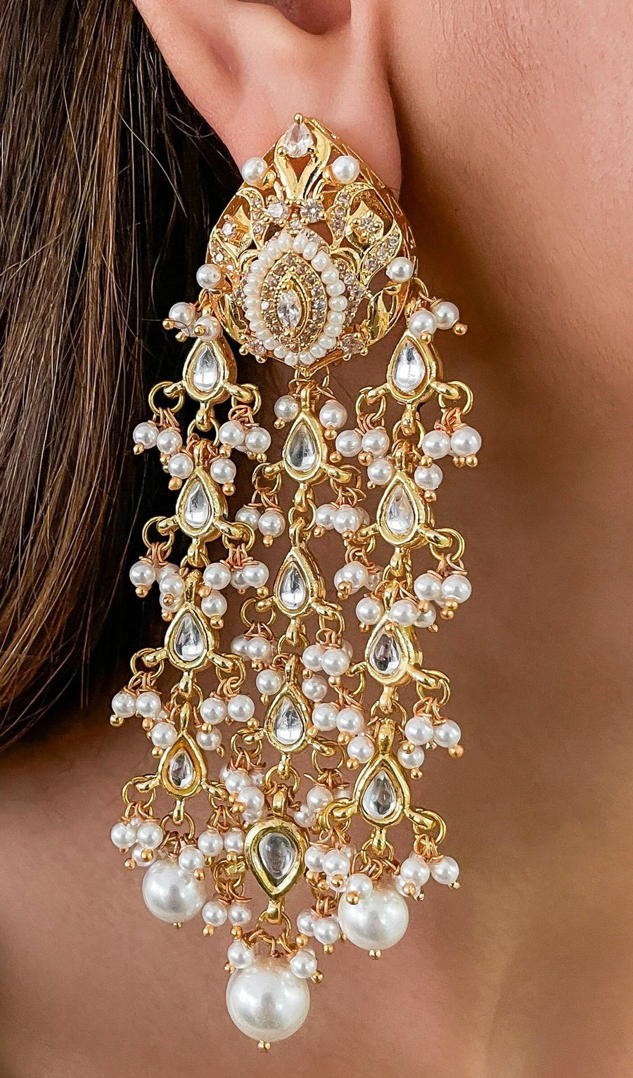Jharoka Kundan Pearl Earrings