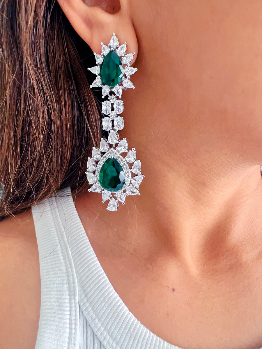 Nazni Emerald Diamonte Set (Earrings & Necklace)