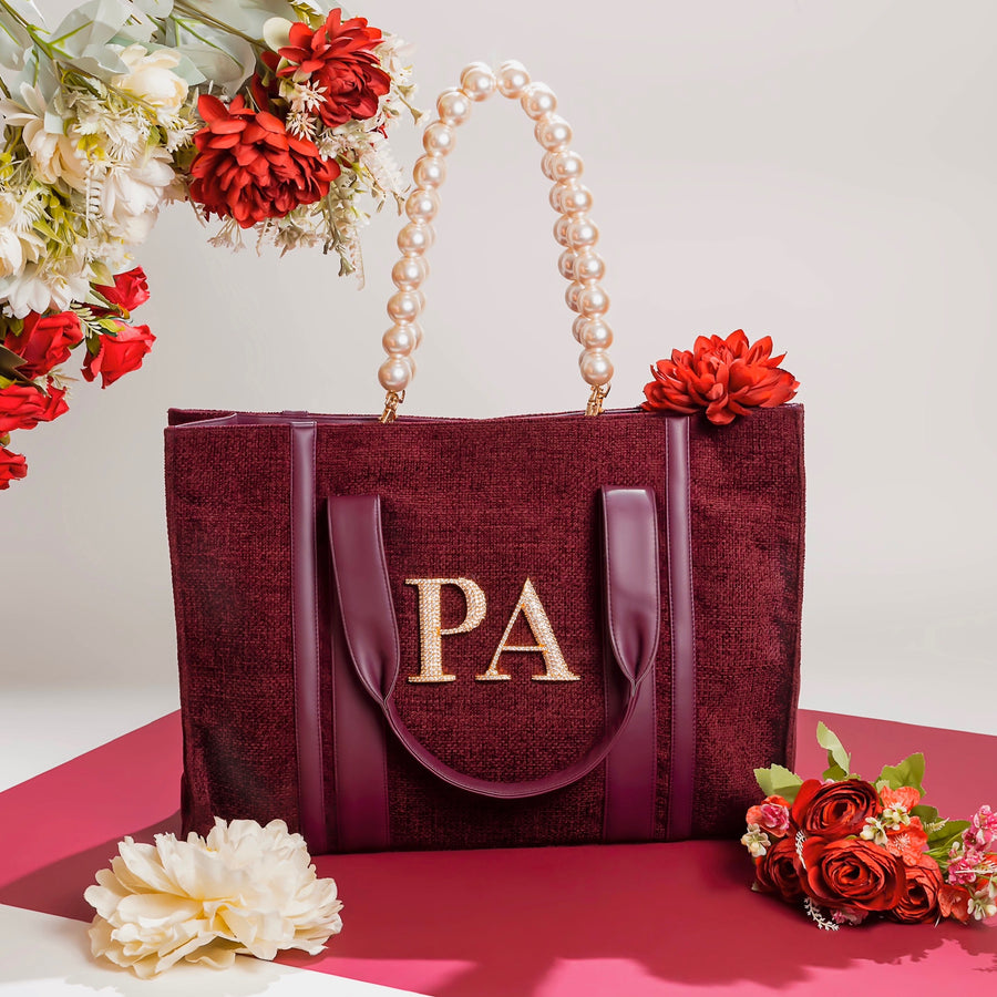 Personalized Burgundy Book Tote Bag