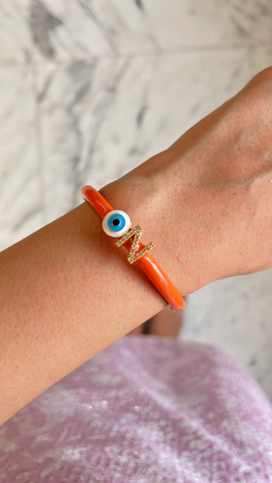 Personalized Evil Eye Orange Candy Bracelet