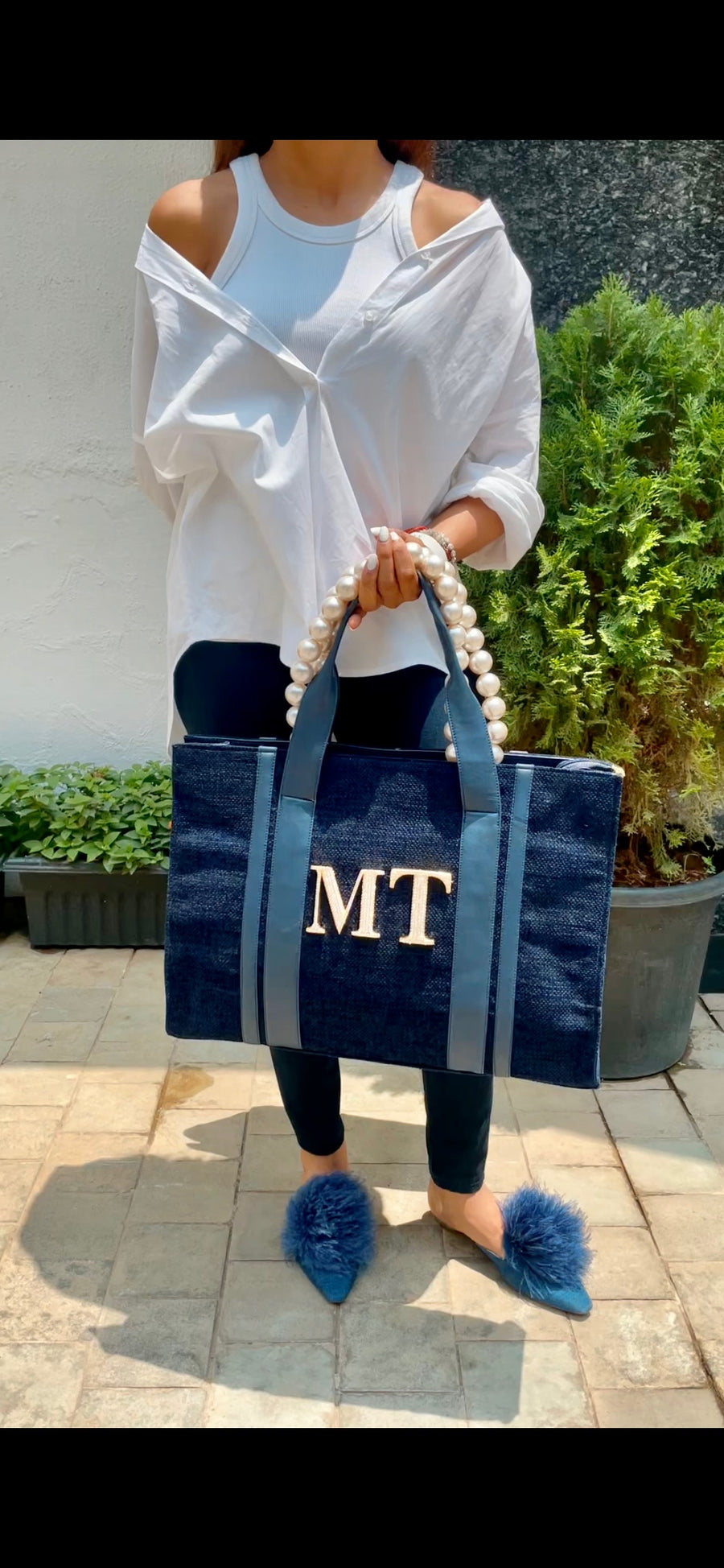 Personalized Navy Book Tote Bag