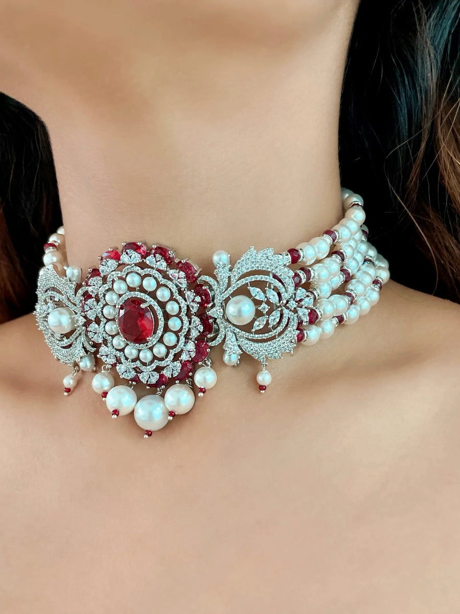 Victoria Diamond Ruby Set (Earrings & Necklace)