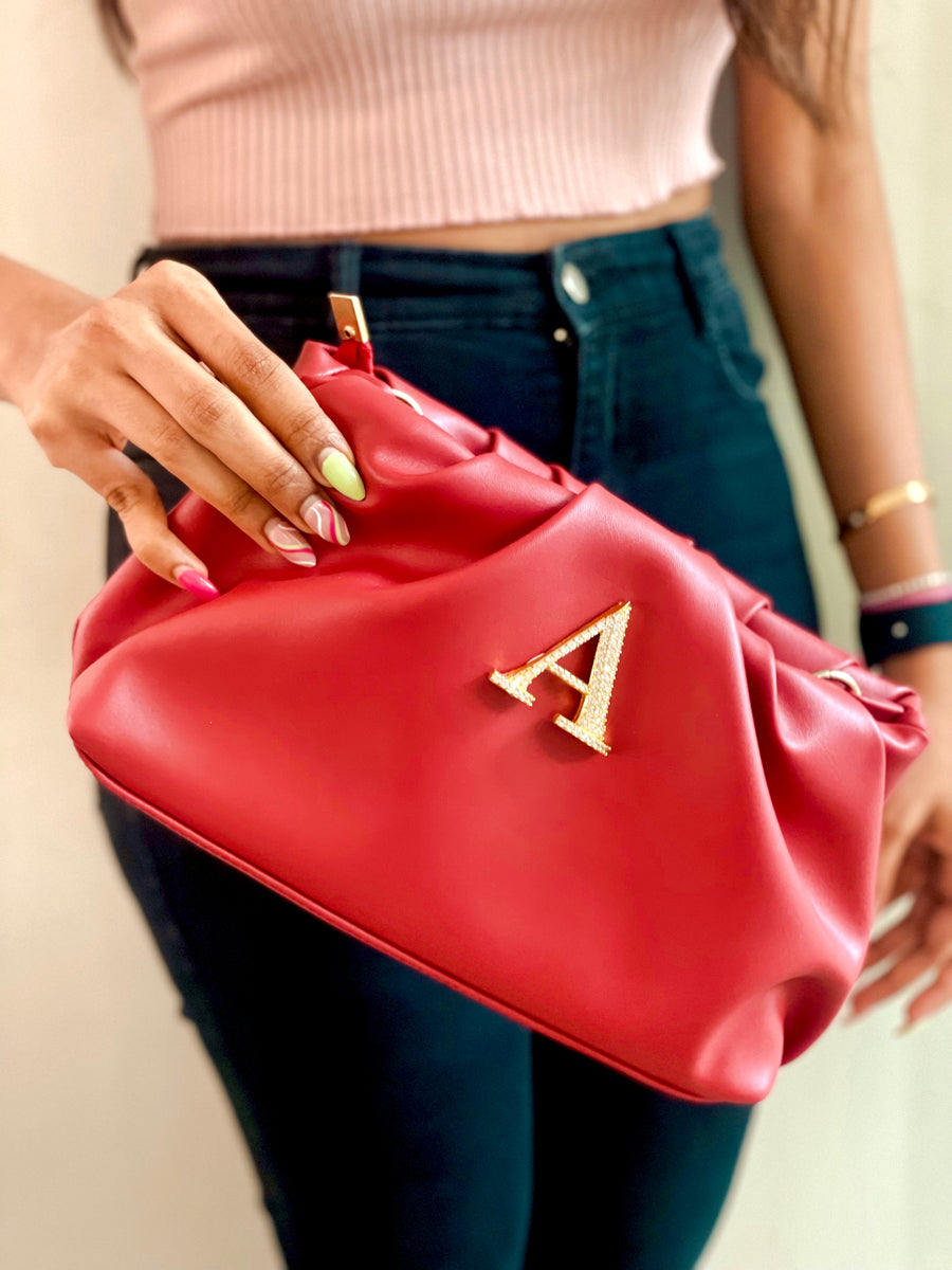 Personalized Red Rouched Bag