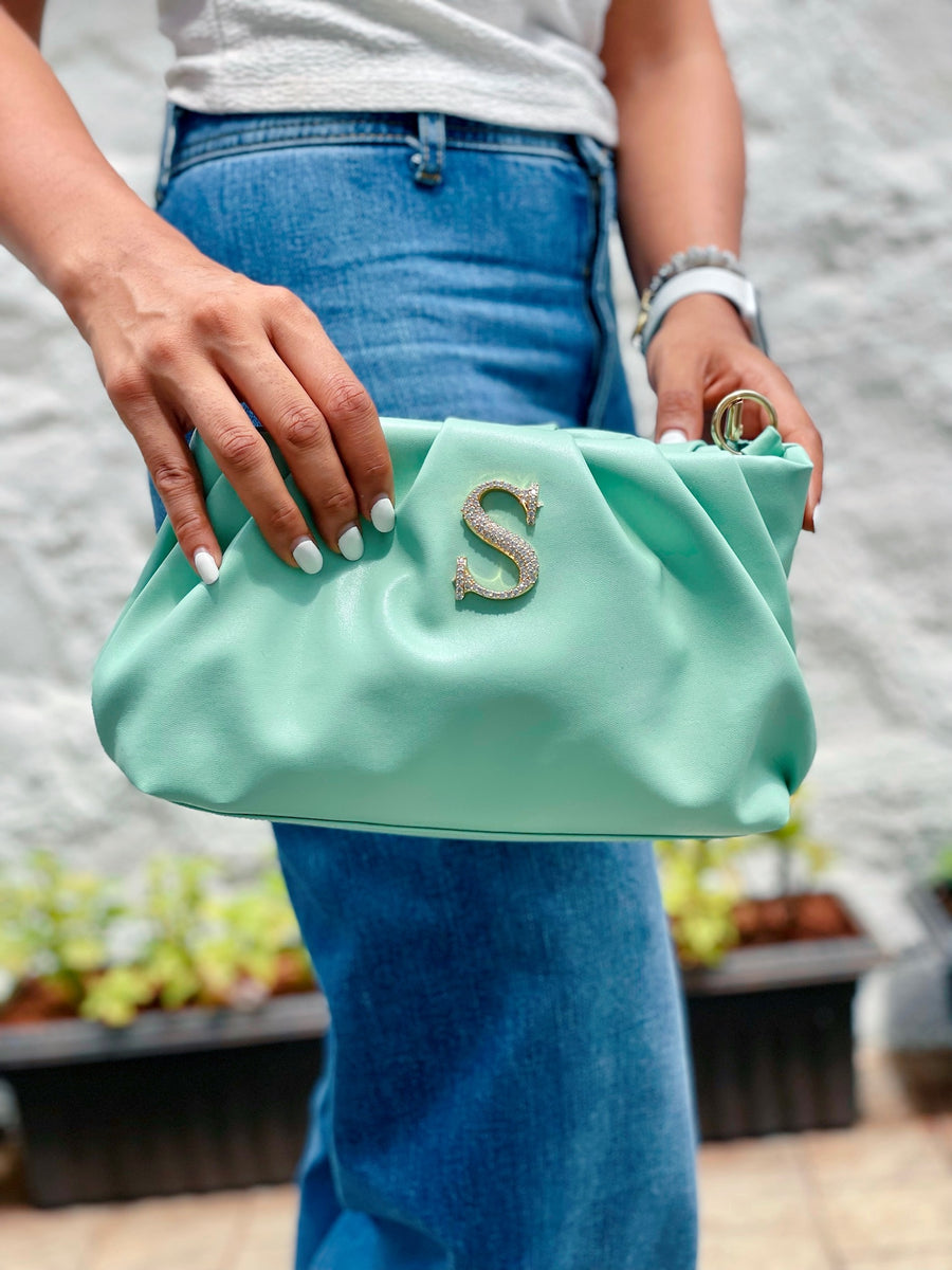 Personalized Mint Green Rouched Bag