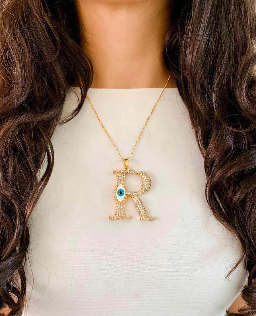 Buy Personalized Evil Eye Pendant Gold Necklace, Initial R Necklace, R  Charm Necklace, Gold Plated Necklace, R Letter Necklace, Gold Necklace  Online in India - Etsy