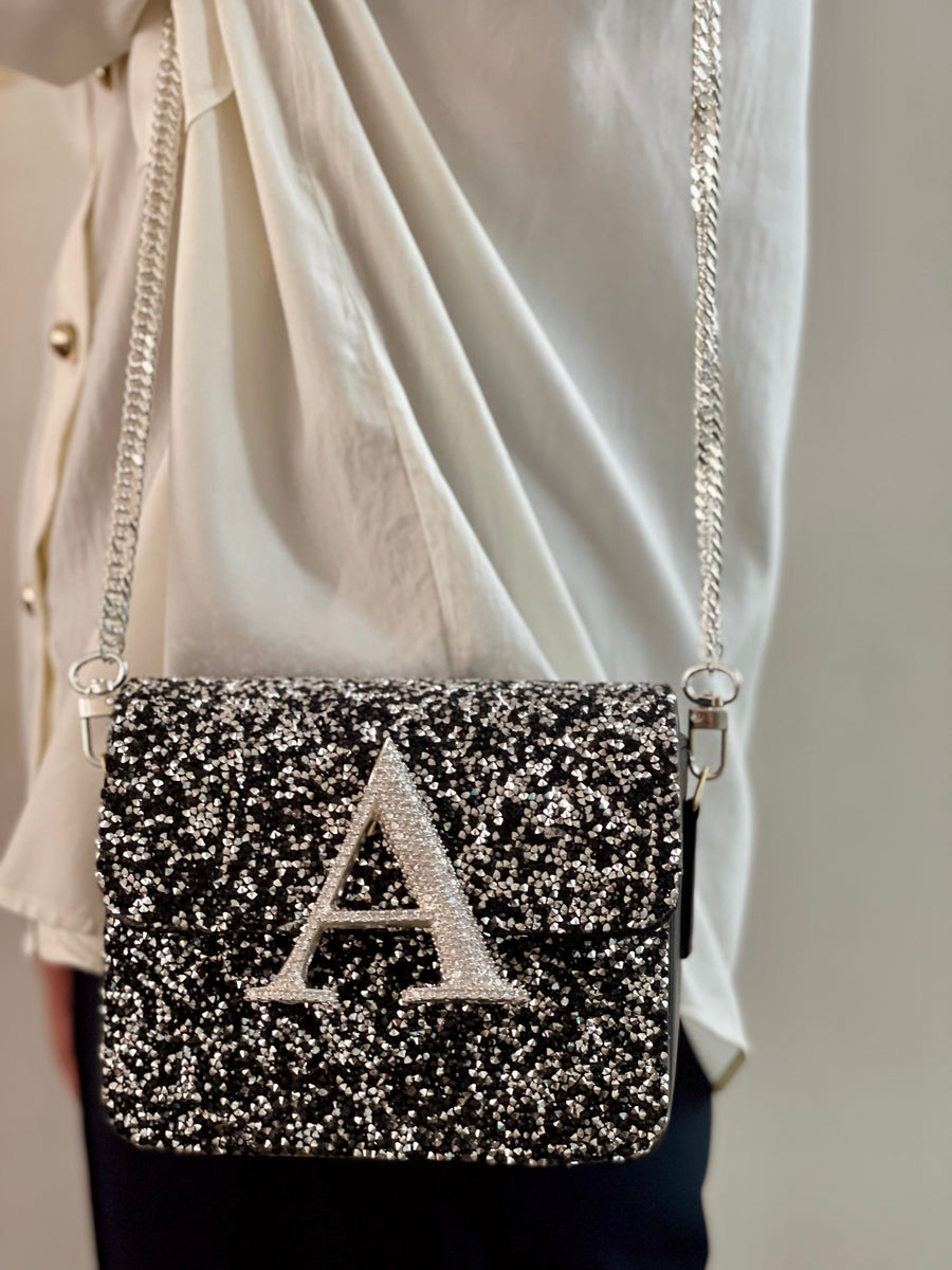 Personalized Black Glitterati Crossbody Bag