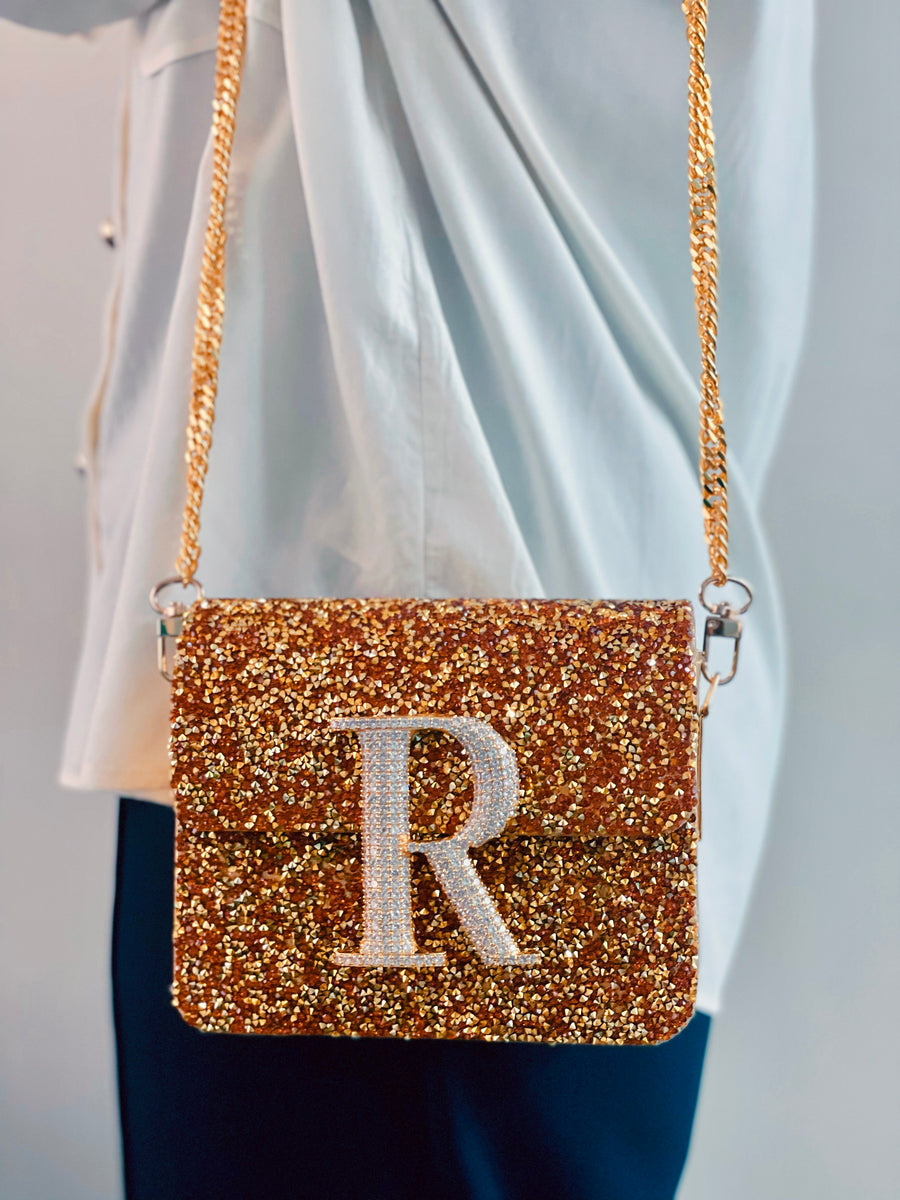 Personalized Gold Glitterati Crossbody Bag