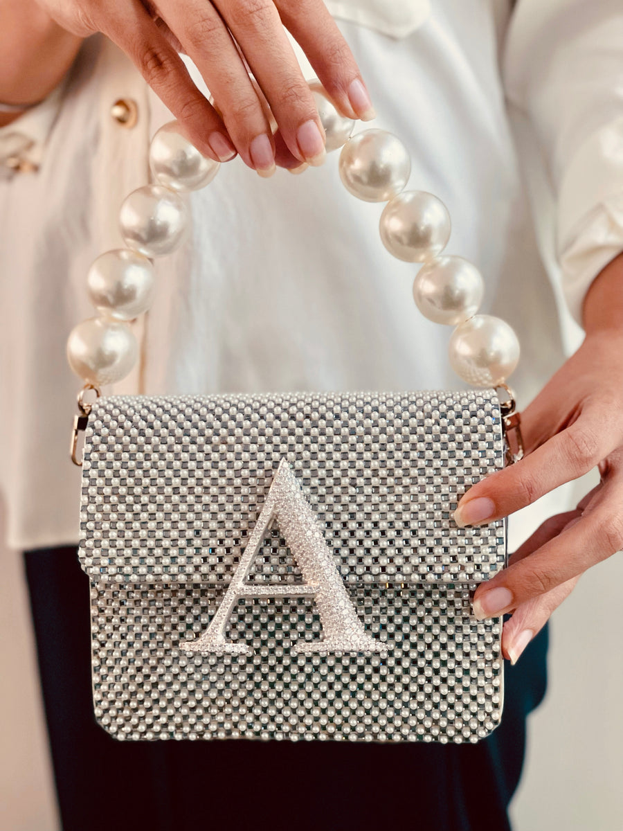 Personalized Silver Pearle Crossbody Bag