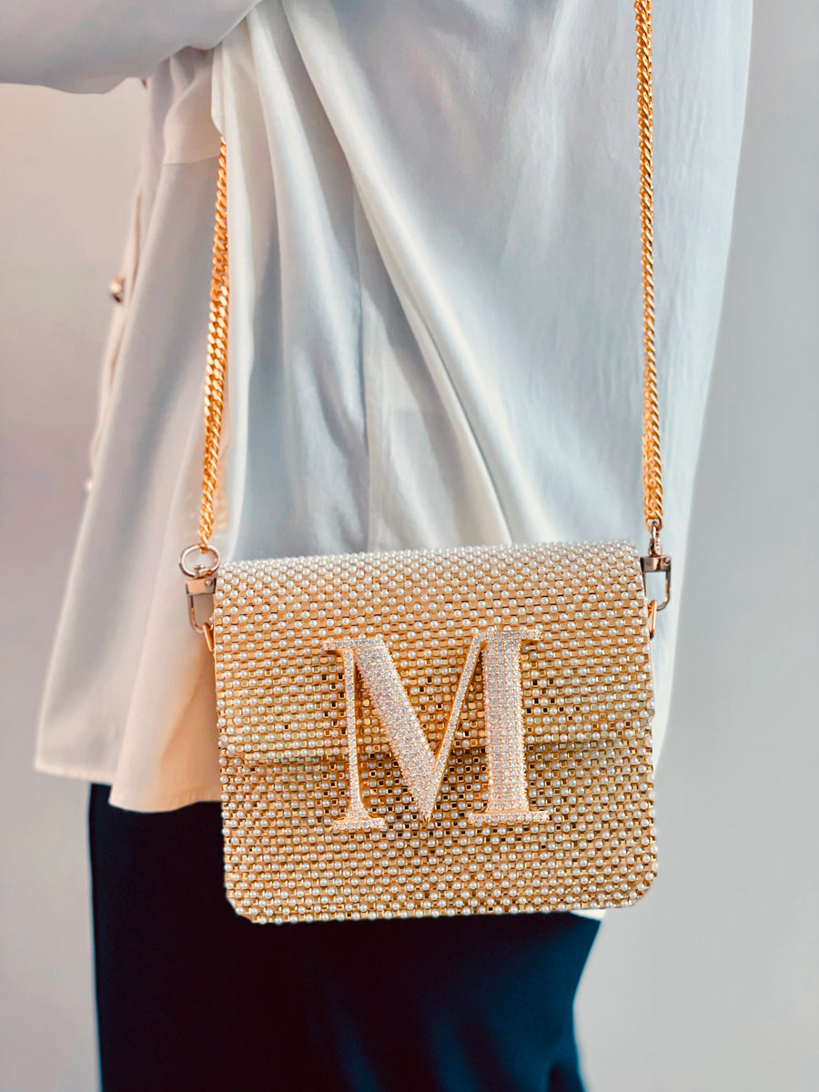 Personalized Gold Pearle Crossbody Bag