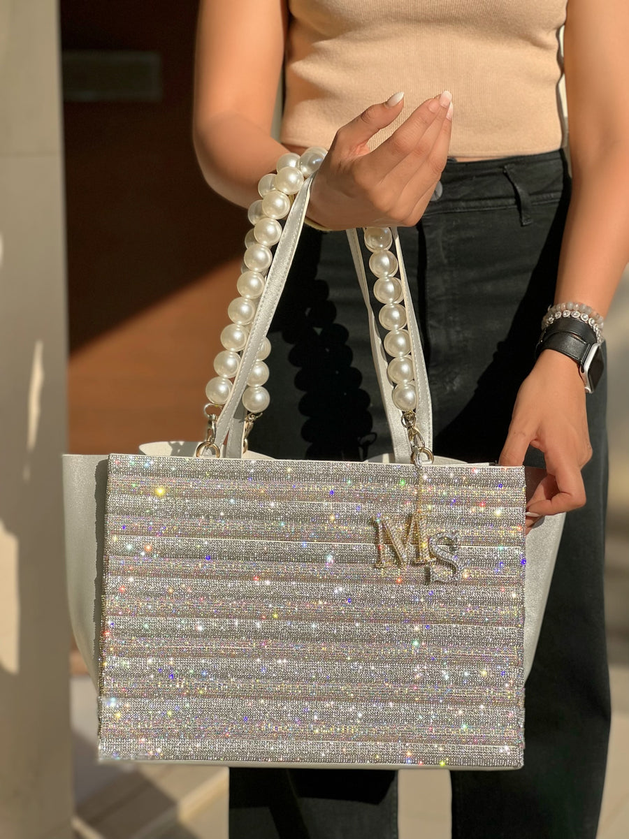 Personalized Sparkling Silver Tote Bag