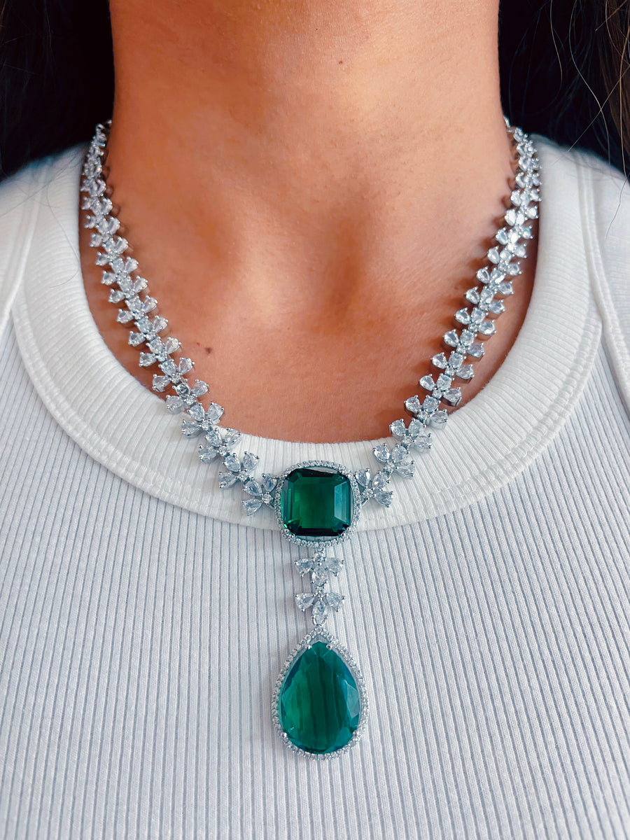 Double Emerald and Diamond Set (Earrings & Necklace)