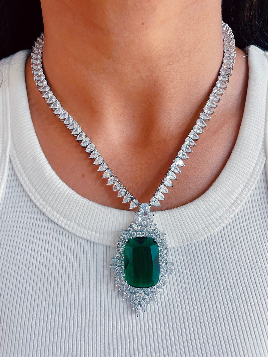 Multi Layer Diamond and Emerald Set (Earrings & Necklace)