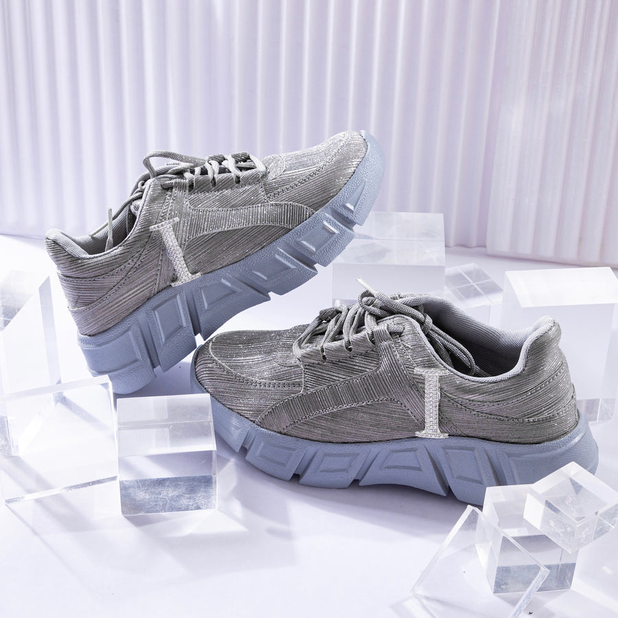 Grey Alphabeto Metallic Sneakers