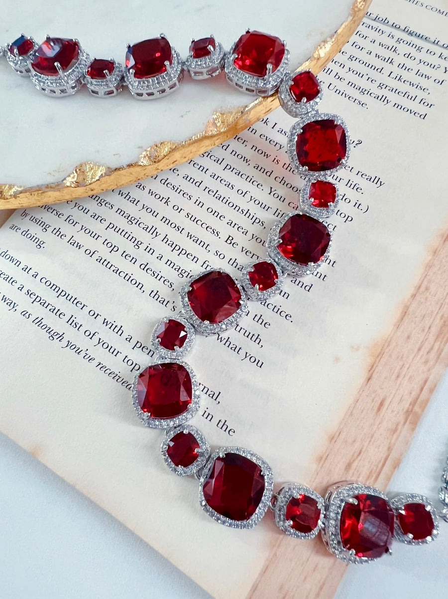 Ruby necklace sales earring set