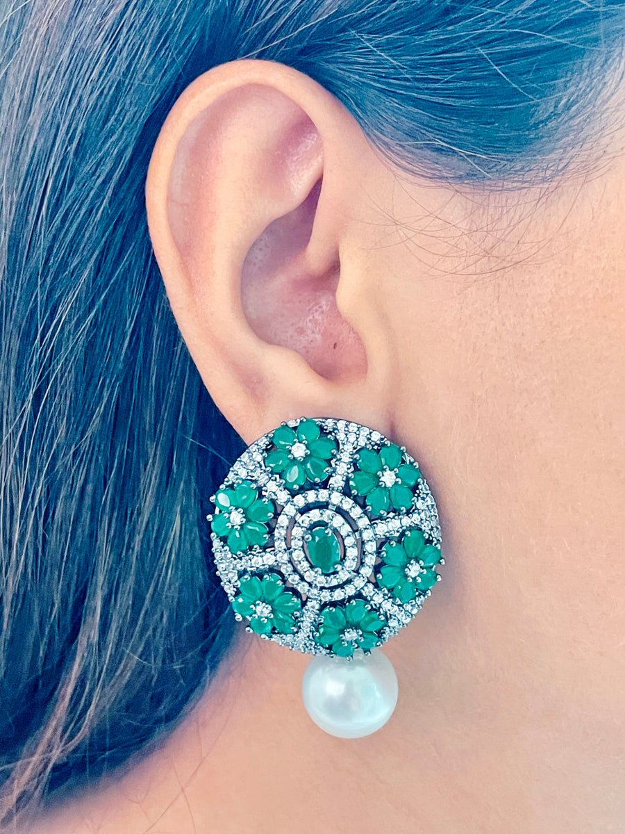 Irvine Emerald Pearl Drop Earrings
