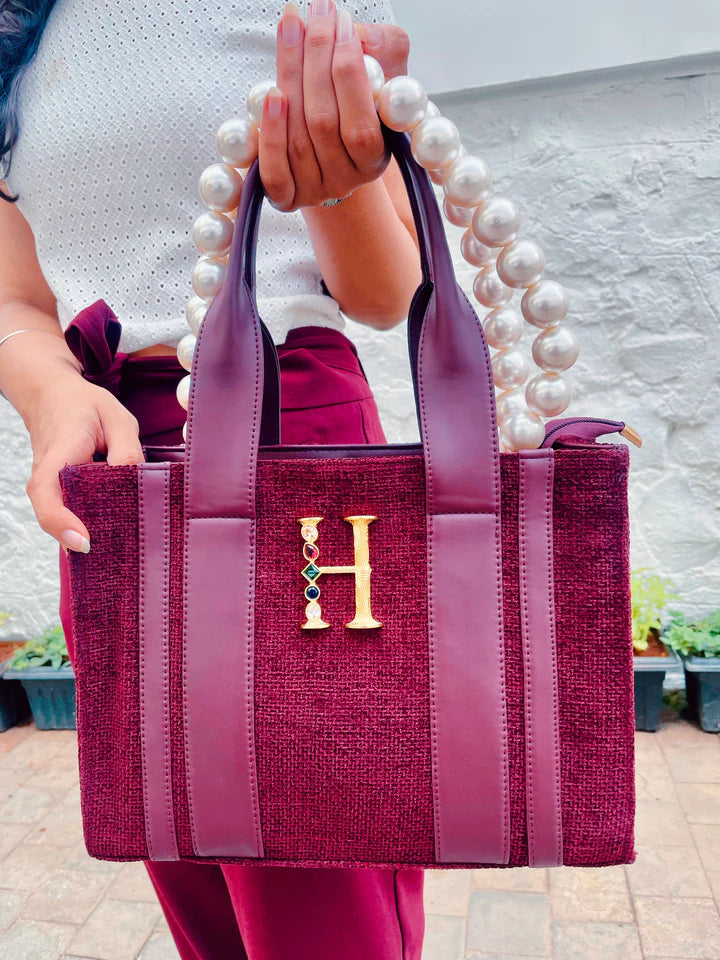 Personalized Burgundy Midi Tote Bag